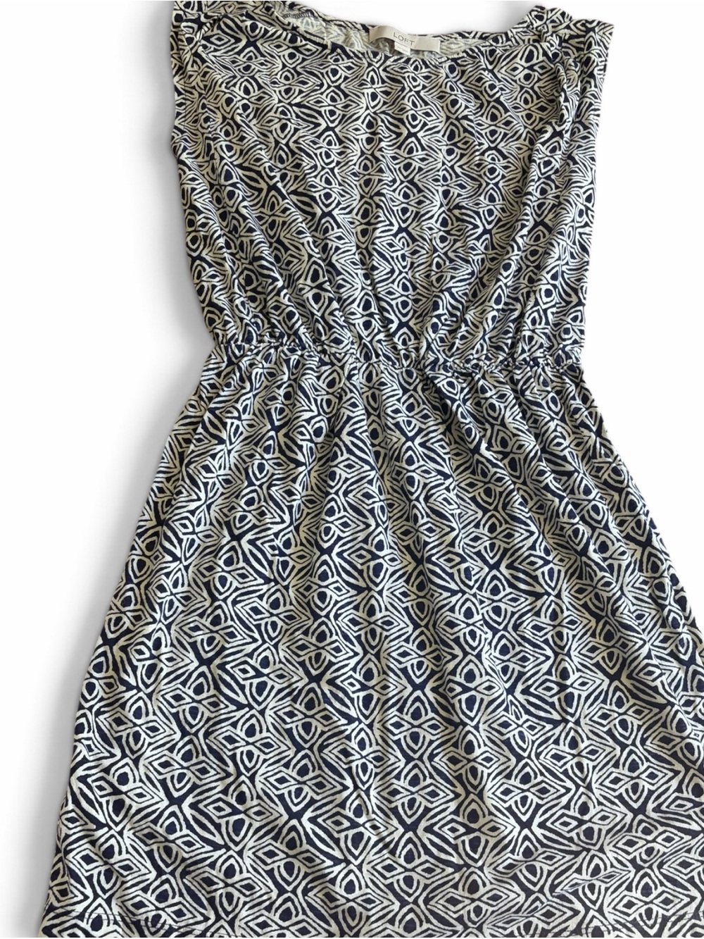 LOFT Navy and White Sleeveless Geometric Mini Dress